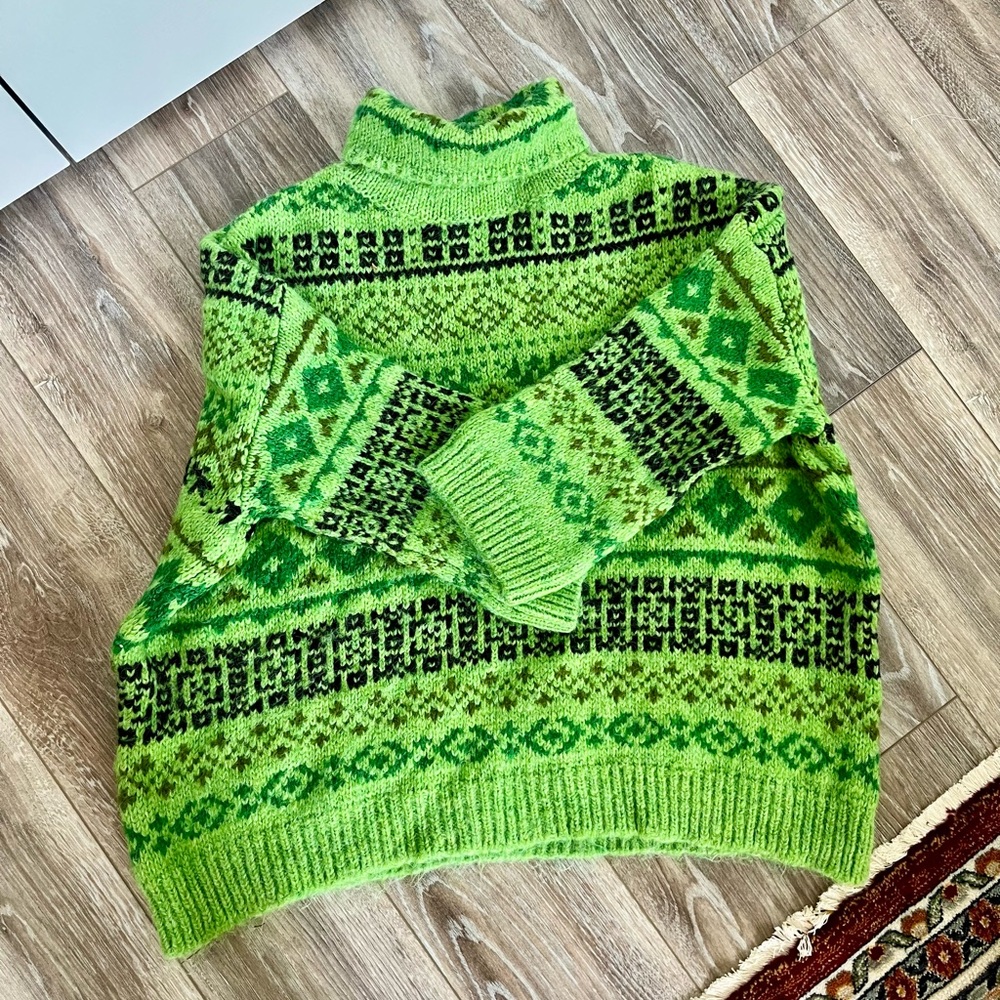 Zara Green Patterned Turtleneck Sweater